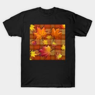Fall Plaid, Beautiful Autumn Colored Leaves on Orange, Rust & Yellow Background: Home Decor & Gifts T-Shirt